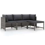 vidaXL Set mobilier de grădină cu perne, 4 piese, gri, poliratan