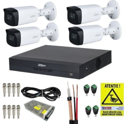 Kit supraveghere Dahua 4 Camere 2MP IR 40m Lentila 2.8mm IP67, DVR 4 Canale 5MP, Accesorii montaj + Autocolant Rovision SafetyGuard Surveillance foto