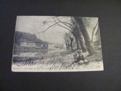 Carte poștală Elvețiană originală &amp;ndash; Geneva, Sentier de Jonction,Piesă de colecție La Belle &amp;Eacute;poque(cel mai probabil din perioada 1900&amp;ndash;1940) foto