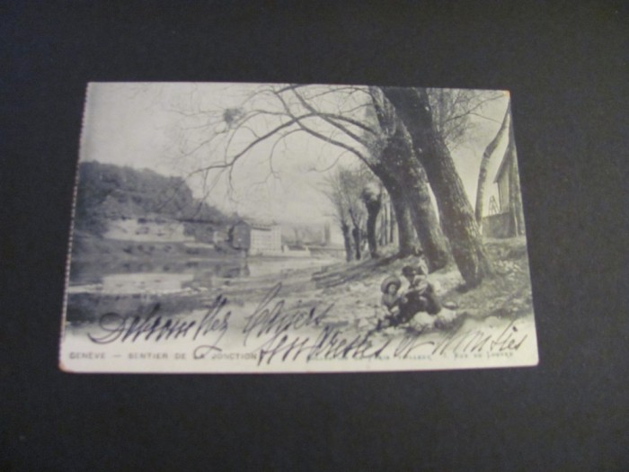 Carte poștală Elvețiană originală &ndash; Geneva, Sentier de Jonction,Piesă de colecție La Belle &Eacute;poque(cel mai probabil din perioada 1900&ndash;1940)