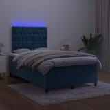 vidaXL Pat box spring cu saltea/LED albastru &icirc;nchis 120x190cm catifea 3270333
