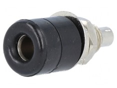 Conector banană 4mm soclu 20A nichelat negru &Oslash;7,5mm