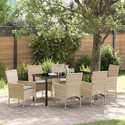 vidaXL Set de dining pentru grădină , 7 piese cu perne, rattan poli bej. foto