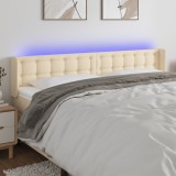 Cumpara ieftin Tăblie de pat cu LED, crem, 203x16x78/88 cm, textil