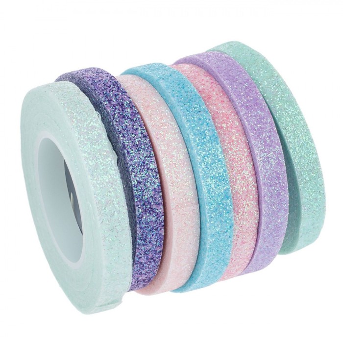 Set Benzi Adezive Washi Tape, Glitter, Multicolor, 7 Buc, 5m x 0.6cm