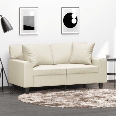vidaXL Canapea cu 2 locuri cu pernuțe, crem, 120 cm, piele ecologică 3200862 foto