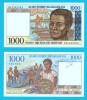 Madagascar (p#76) 1000 Francs 1994 UNC 'Pescari' serie: B45245703; (ROG CITITI DETALIILE!)