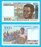 Madagascar (p#76) 1000 Francs 1994 UNC 'Pescari' serie: B45245703; (ROG CITITI DETALIILE!)