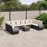 Cumpara ieftin Set canapele de grădină cu perne, 11 piese, negru, poliratan