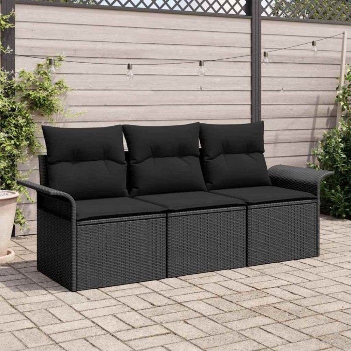 vidaXL Set de canapele pentru grădină 3 pcs Negru 196 x 62 x 85cm 3345223