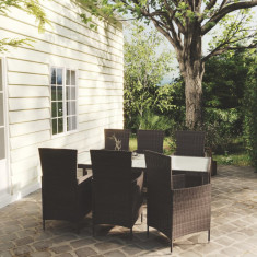 vidaXL Set mobilier de exterior cu perne, 7 piese, maro, poliratan