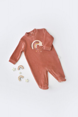 Salopeta Curcubeu cu maneca lunga si botosei din 80%bumbac organic si 20% poliester - Caramiziu, BabyCosy (Marime: 3-6 Luni) foto