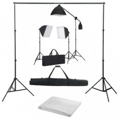 Kit studio foto cu lumini softbox ?i fundal foto