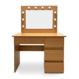 Cumpara ieftin Masa de toaleta/machiaj, Irina, stejar, cu oglinda si LED-uri, 94x43x141 cm