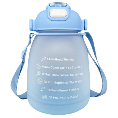 Sticla pentru apa cu pai, 1300 ml, fara BPA, cu curea detasabila pentru umar, capac suport telefon, cu mesaje motivationale care sustin consumul de ap foto