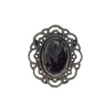 Inel aliaj reglabil floare cu obsidian fulg-de-nea 18x13 MM
