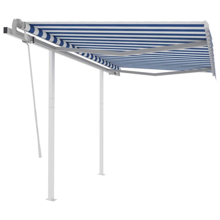 vidaXL Copertină retractabilă manual cu st&acirc;lpi, albastru/alb, 3x2,5 m 3069896