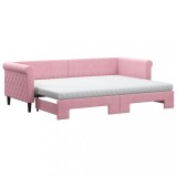 Cumpara ieftin Pat de zi cu extensie si saltea, roz, 80x200 cm, catifea
