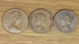 Fiji - set de colectie exotic - 3 monede 1 cent: 1985 1987 1994 - 3 busturi diferite - KM# 27, 49, 49a - Elisabeta II - superbe !, Australia si Oceania