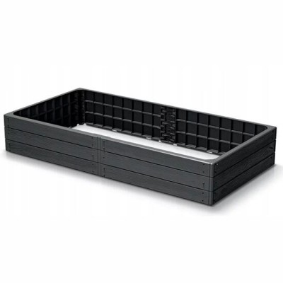 Pat/strat inaltat pentru flori, legume, din plastic, efect lemn, antracit, 149.2x75.6x25 cm, Prosperplast foto