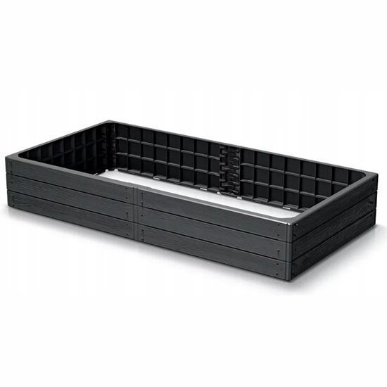 Pat/strat inaltat pentru flori, legume, din plastic, efect lemn, antracit, 149.2x75.6x25 cm, Prosperplast