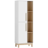 HOMCOM Bibliotecă &icirc;naltă de 176 cm, 4 rafturi deschise, 2 dulapuri, bibliotecă independentă, MDF, alb | Aosom Romania