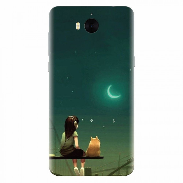 Husa silicon pentru Huawei Y6 2017, Cat And Girl