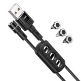Cablu Date Incarcare Magnetic 3 In 1 Hoco, Usb-a La Type-c, Lightning Si Micro-usb, 20w, 2.4a, 1.2m, Negru - U98