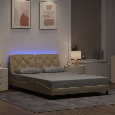 vidaXL Cadru de pat cu LED fără saltea cremă 140x190 cm țesătură 3310669 foto
