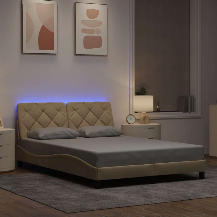 vidaXL Cadru de pat cu LED fără saltea cremă 140x190 cm țesătură 3310669