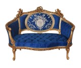 Sofa Rococo din lemn masiv cu tapiterie albastru regal CAT-32