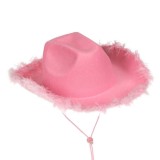 Cumpara ieftin Pălărie de Deghizare Cowboy Roz cu Pene &ndash; Accesoriu Western Glam pentru Petreceri