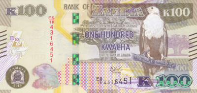 Bancnota Zambia 100 Kwacha 2018 - P67 UNC foto