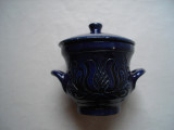 Mic vas ceramic ornamental cu capac albastru Korond/Corund
