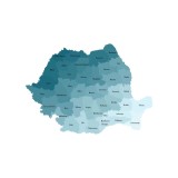 Harta decorativa pentru perete Romania judete, PVC rezistent la apa, 50x70 cm, albastru deschis