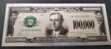 S.U.A. 100.000 DOLARI 1934 GOLD CERTIFICATE - (REPLICA/REPRODUCERE/SUVENIR/DECORATIVA) POLIMER (PLASTIC) PLACATA CU ARGINT 999&permil;