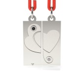 Pandantiv Argint 925 Inimi, Cristale, Snur Ajustabil - Atcom. Cadou Valentine&#039;s Day, Martisor, Craciun. 5mm, 2g
