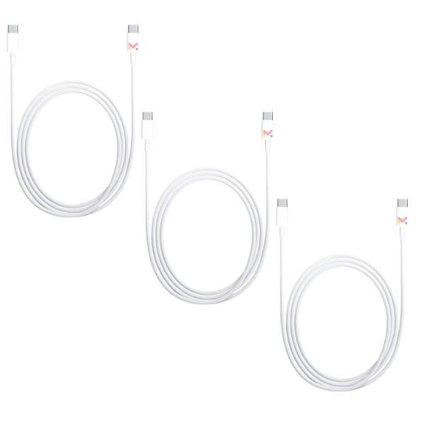 Set 3 Cabluri de Date si Incarcare, Type-C / Type-C, Albe, 2A, Viteza 10 Gbps, 1 M