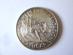 Rară! Cuba 5 Pesos 1981 FAO argint .999 UNC ed.limitata,moneda din imagini cu patina deosebita,diametrul:30 mm,greutate:12 grame