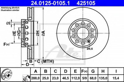 Disc frana AUDI A4 Cabriolet (8H7, B6, 8HE, B7) (2002 - 2009) ATE 24.0125-0105.1 foto