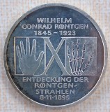 (A465) MONEDA DIN ARGINT GERMANIA- 10 MARK 1995 D, WILLIAM CONRAD RONTGEN, PROOF, Europa