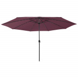 Umbrela soare exterior, LED-uri &amp; stalp metal rosu bordo 400 cm GartenMobel Dekor, vidaXL