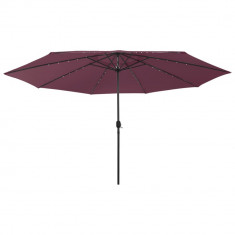 Umbrela soare exterior, LED-uri & stalp metal rosu bordo 400 cm GartenMobel Dekor