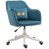 HOMCOM Scaun de birou din catifea fauteuil bureau masant, cu pernă lombară integrată, &icirc;nălțime reglabilă, pivotant la 360&deg;, albastru | Aosom Romania