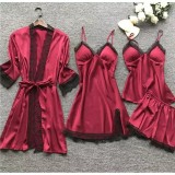 Cumpara ieftin Set Pijama de Dama 4 Piese din Satin Bordo