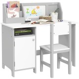 HOMCOM Set masa si scaun pentru copii cu tabla alba - birou pentru copii +5 ani - 90L x 45l x 85H cm Gri | Aosom Romania