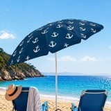 Umbrela de Plaja Flap Bleu cu Ancore Albe 2 Inele Cadru Metalic &Oslash;2m