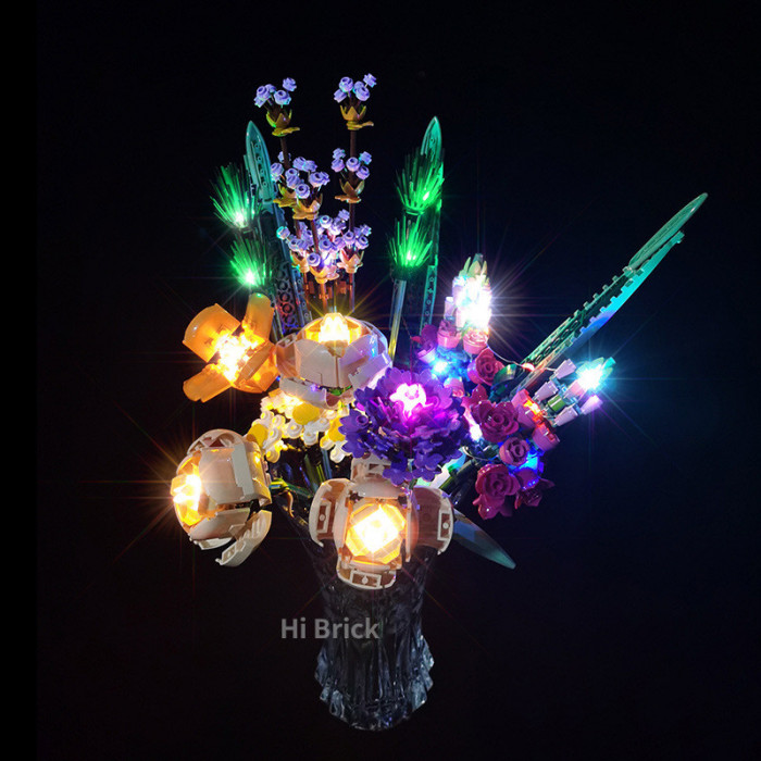 Buchet de flori de construit, cu lumini LED si telecomanda, 757 piese,multicolor