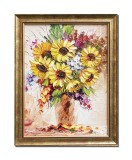 Cumpara ieftin Tablou impasto vaza cu floarea soarelui pictat manual inramat, Ikebana, 45x35cm ulei pe panza, Leonard Covaci