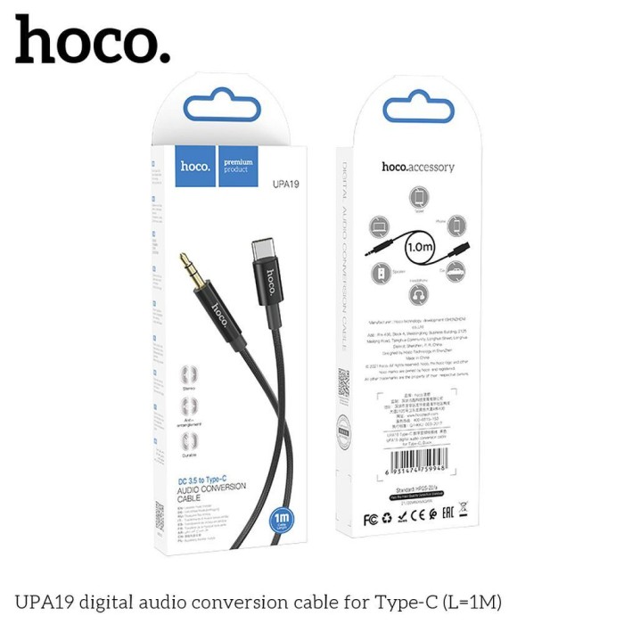 Cablu AUX Hoco Jack 3.5 mm la Type-C, UPA19, 1 m, Negru